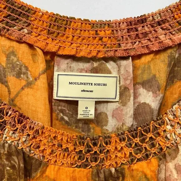 Anthropologie Moulinette Soeurs Beautiful Orange Silk Cold Shoulder Midi Dress 0 - Picture 7 of 8